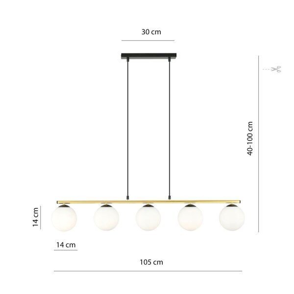 Pendelleuchte Schwarz Weiß Gold E14 Glas Metall 105 cm lang