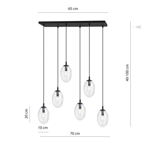 Pendelleuchte Glas 70 cm breit Schwarz Transparent E14