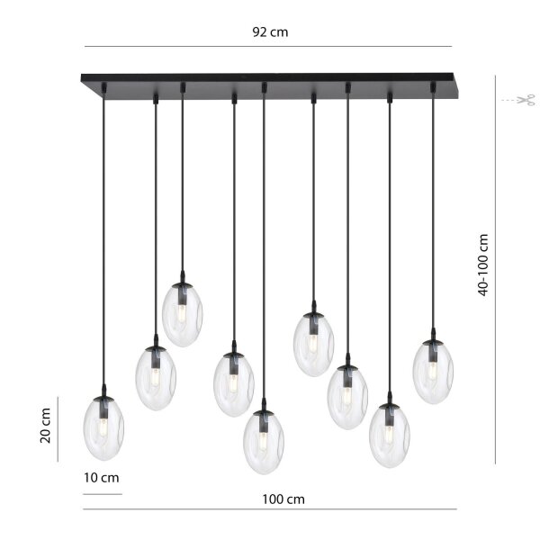 Hängelampe groß 100 cm 9x E14 Glas höhenverstellbar