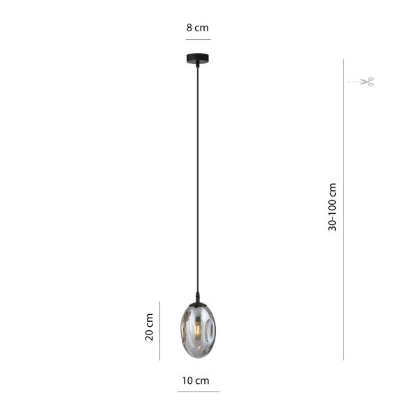 Hängeleuchte Rauchglas Schirm Ø 12 cm Schwarz Grau