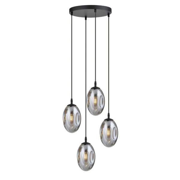 Pendelleuchte Schwarz Grau 4-flammig E14 Rauchglas