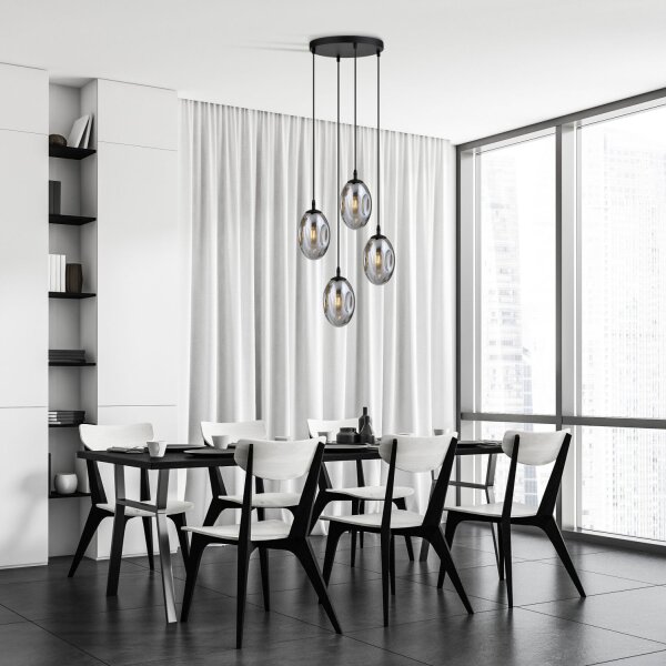 Pendelleuchte Schwarz Grau 4-flammig E14 Rauchglas