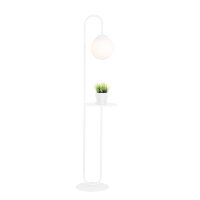 Stehleuchte Weiß 150 cm klein Glas Kugelschirm Ablage