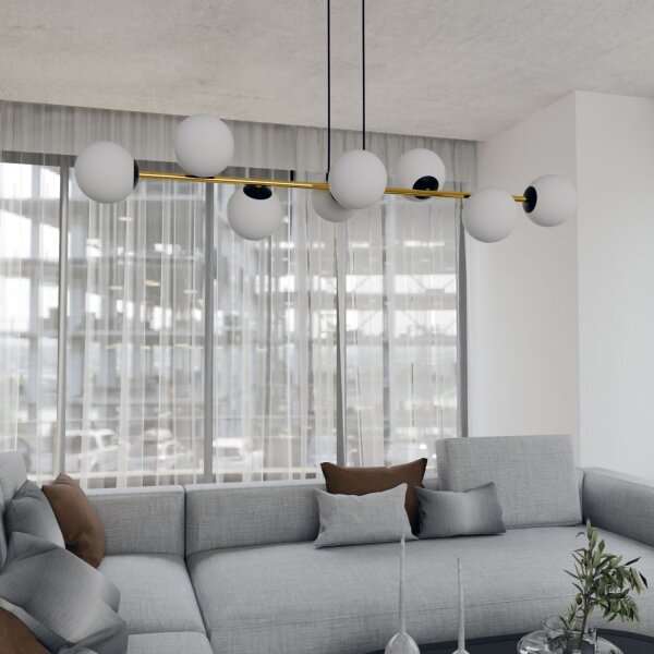 Pendelleuchte lang 140 cm E14 in Schwarz Weiß Gold