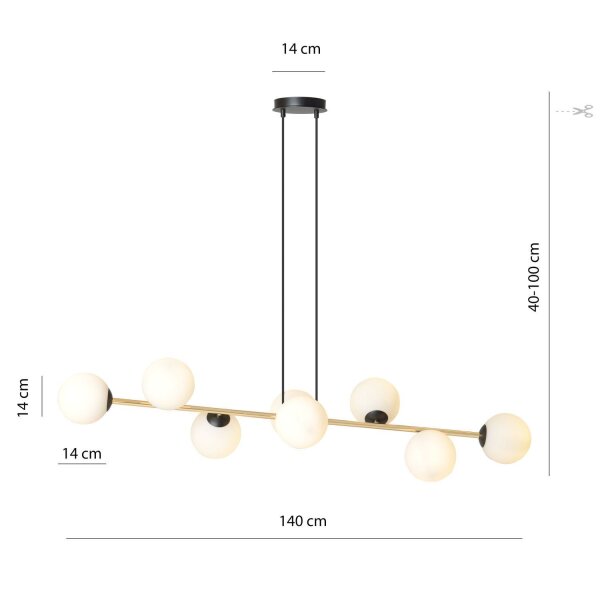 Pendelleuchte lang 140 cm E14 in Schwarz Weiß Gold