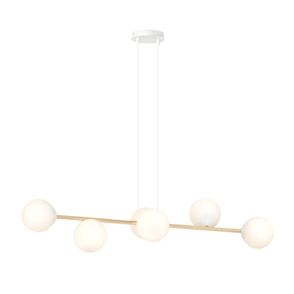 Hängelampe Metall Glas in Weiß Gold 110 cm lang