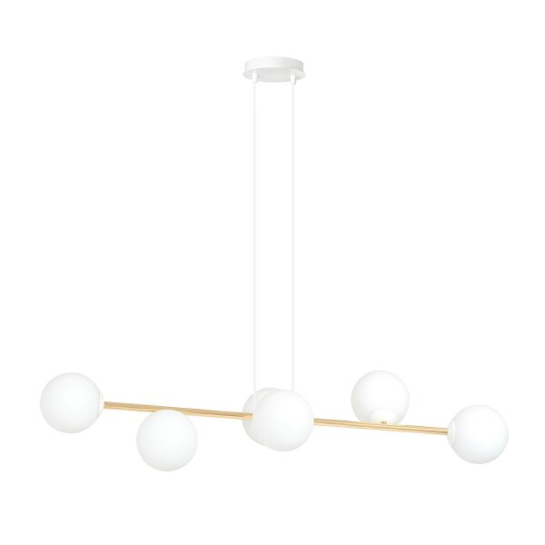Hängelampe Metall Glas in Weiß Gold 110 cm lang