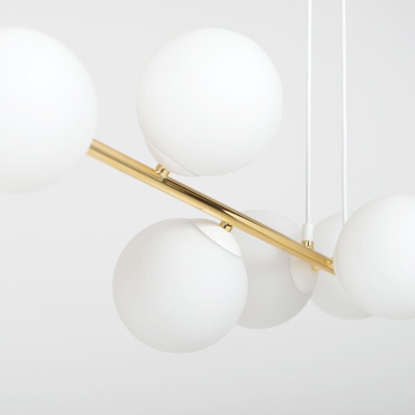 Hängelampe Metall Glas in Weiß Gold 110 cm lang