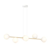 H&auml;ngelampe Metall Glas in Wei&szlig; Gold 110 cm lang