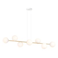H&auml;ngelampe Wei&szlig; Gold 8x E14 Glas Metall 140 cm gro&szlig;