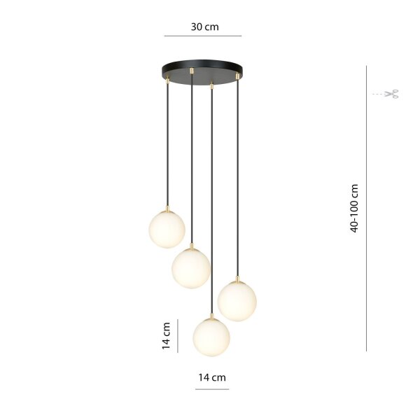 Hängeleuchte 4-flammig in Schwarz Weiß Gold