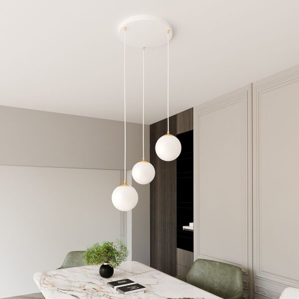Pendelleuchte 3-flammig Ø 40 cm Weiß Gold Glas