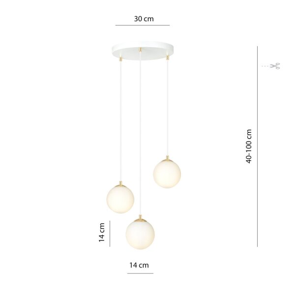 Pendelleuchte 3-flammig Ø 40 cm Weiß Gold Glas