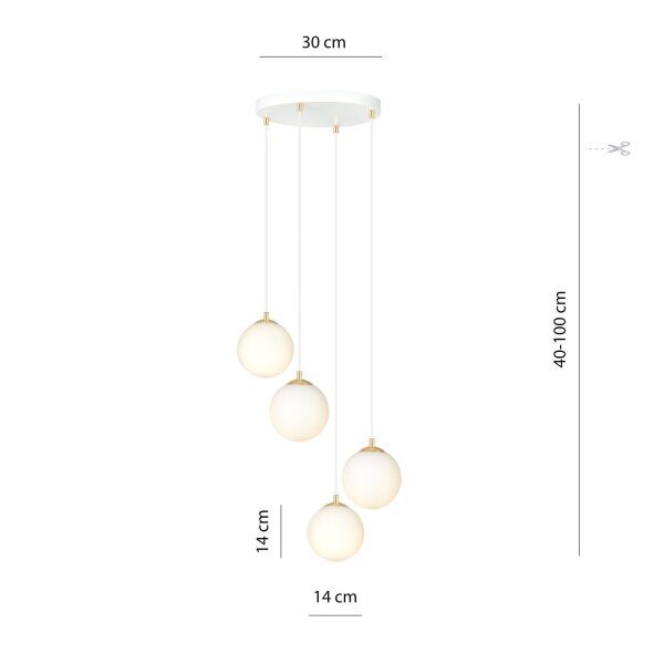 Pendelleuchte Glas Metall 4x E14 Weiß Gold verstellbar