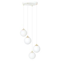 Pendelleuchte Glas Metall 4x E14 Wei&szlig; Gold verstellbar
