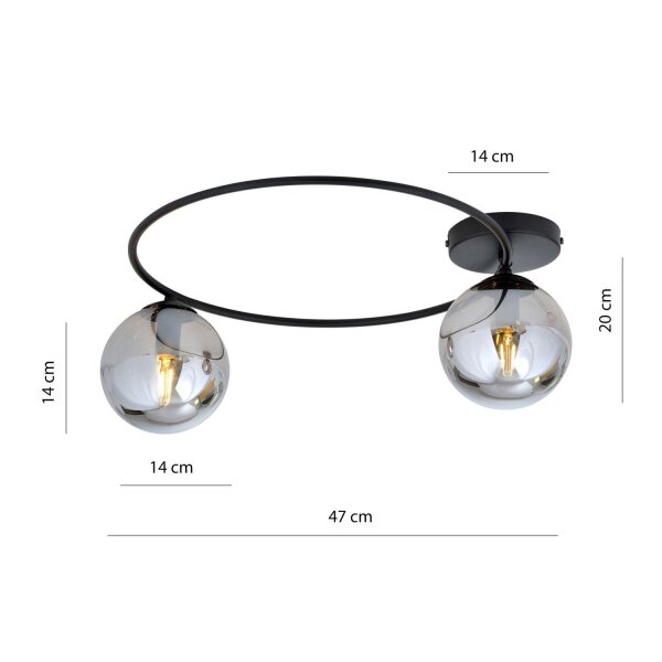 Deckenlampe 2-flammig rund Ø 47 cm Rauchglas Metall