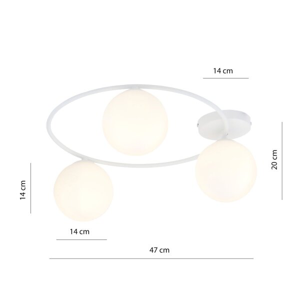Deckenlampe Weiß H: 20 cm Ø 47 cm 3-flammig