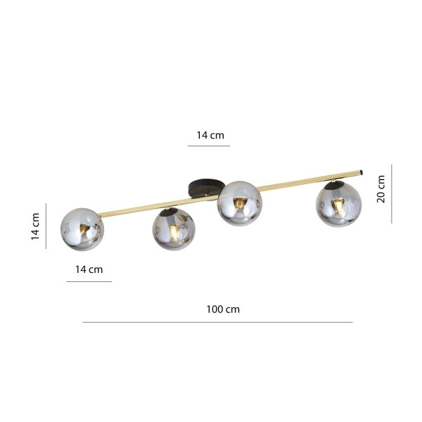 Deckenlampe 100 cm lang Rauchglas Metall 4x E14