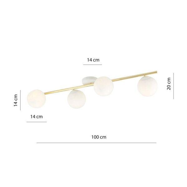 Deckenleuchte Glas Metall 100 cm lang Weiß Gold E14