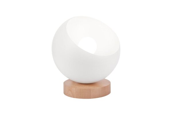 Tischleuchte Metall Holz Kugel Weiß Natur E27 Ø 17 cm Modern