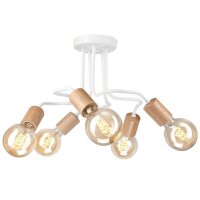 Deckenlampe Metall Holz Weiß 5-flammig E27 B: 44 cm...