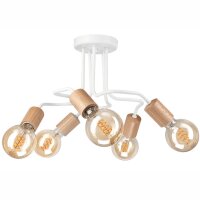 Deckenlampe Metall Holz Weiß 5-flammig E27 B: 44 cm...