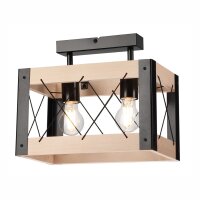 Deckenleuchte Holz Metall eckig 2x E27 Rustikal Schwarz...