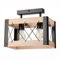 Deckenleuchte Holz Metall eckig 2x E27 Rustikal Schwarz...