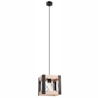 Hängelampe Holz Metall verstellbar Schwarz Natur E27...