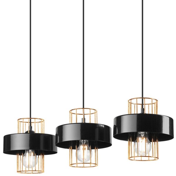 Hängelampe Schwarz Gold 3-flammig E27 B: 60 cm Metall