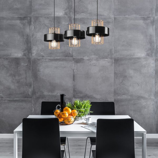 Hängelampe Schwarz Gold 3-flammig E27 B: 60 cm Metall