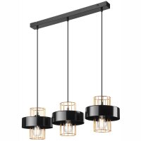 H&auml;ngelampe Schwarz Gold 3-flammig E27 B: 60 cm Metall