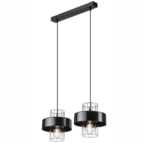 Hängelampe Modern Metall 2-flammig Schwarz Chrom E27 AFINA