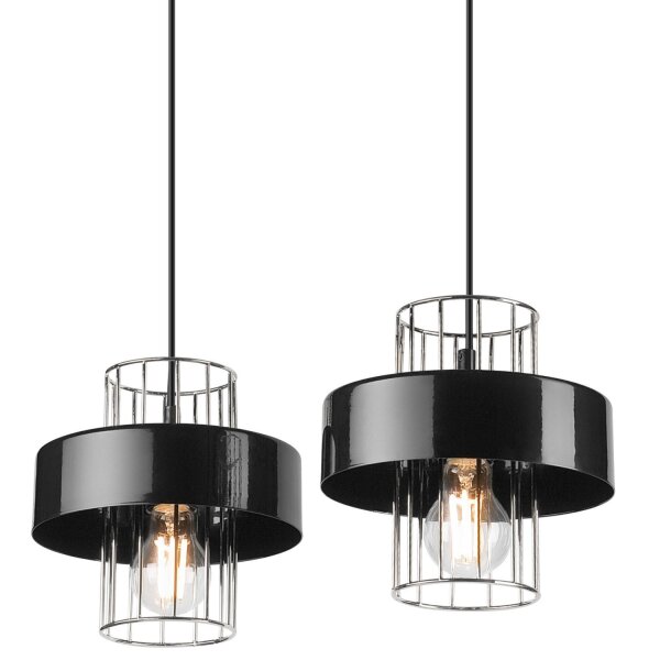 Hängelampe Modern Metall 2-flammig Schwarz Chrom E27 AFINA