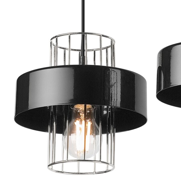 Hängelampe Modern Metall 2-flammig Schwarz Chrom E27 AFINA