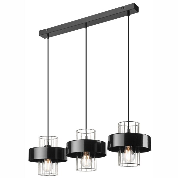 Pendelleuchte 3-flammig Modern Schwarz Chrom E27 Metall