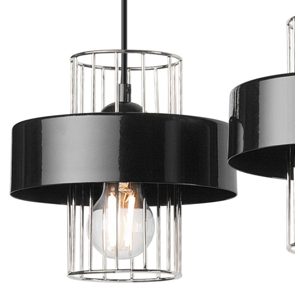 Pendelleuchte 3-flammig Modern Schwarz Chrom E27 Metall
