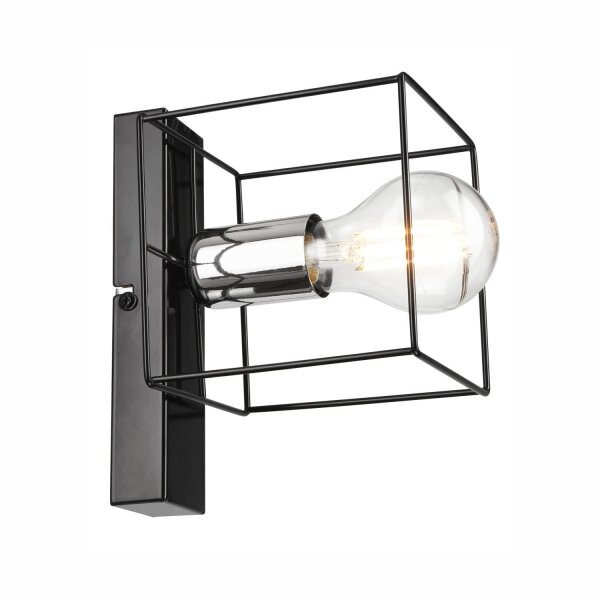 Wandlampe Schwarz Chrom Würfel Metall Draht für E27 B: 13 cm
