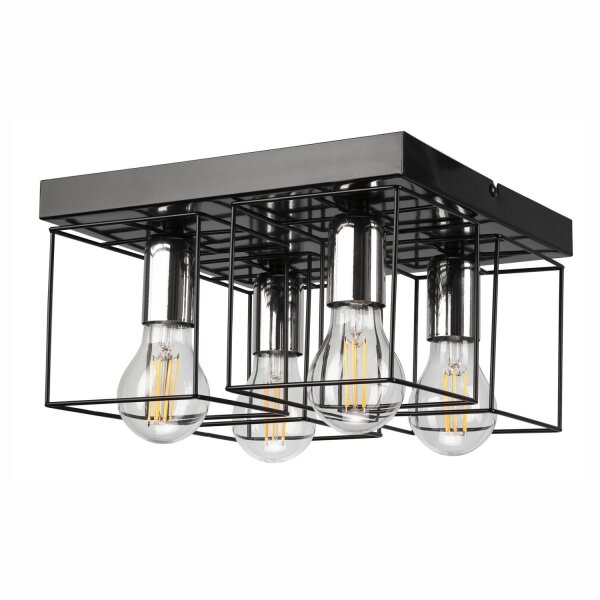 Deckenleuchte Metall Schwarz Chrom B: 30 cm eckig 4-flammig