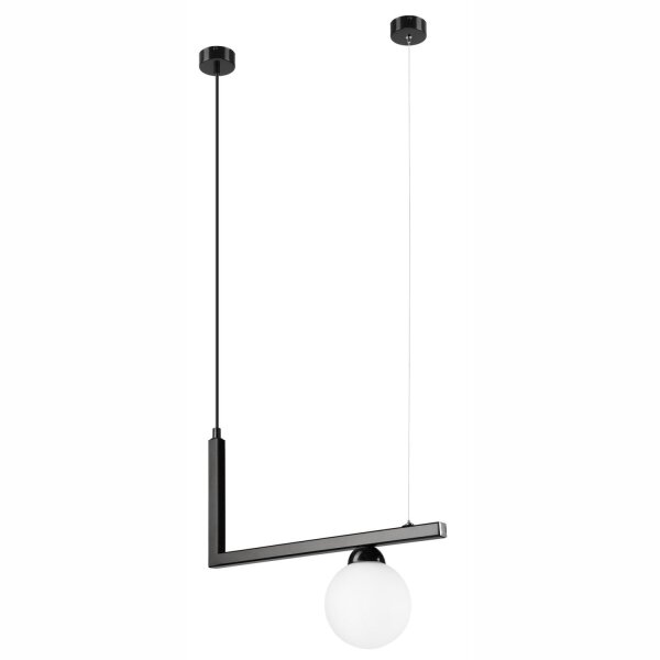 Hängelampe Glas Metall B: 48 cm Schwarz Weiß Kugelschirm