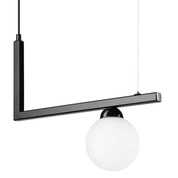 Hängelampe Glas Metall B: 48 cm Schwarz Weiß Kugelschirm