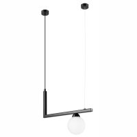H&auml;ngelampe Glas Metall B: 48 cm Schwarz Wei&szlig; Kugelschirm