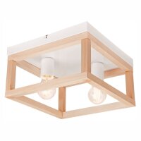 Deckenleuchte Holz Metall B: 30 cm eckig Natur Wei&szlig;...