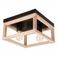 Deckenleuchte Schwarz Natur 2x E27 B: 30 cm eckig Holz...