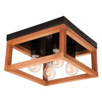 Deckenleuchte eckig Rustikal Schwarz B: 30 cm Holz Metall