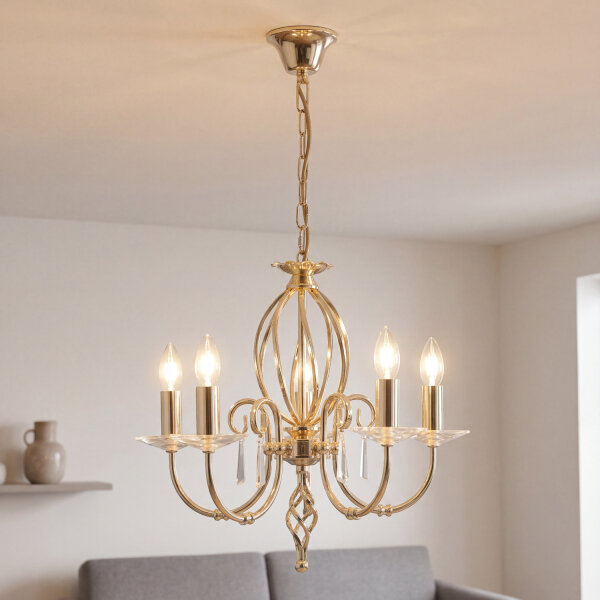 Premium Kronleuchter Messing Metall Glas E14 Ø48 cm