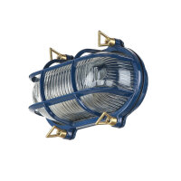 Wandlampe außen IP64 Messing Riffelglas E27 Blau...