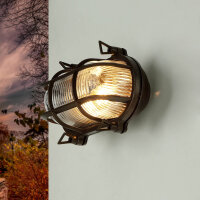 Außenlampe Wand Maritim Messing Riffelglas Schwarz...