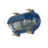 Wandleuchte au&szlig;en Messing Riffelglas IP64 E27 Blau
