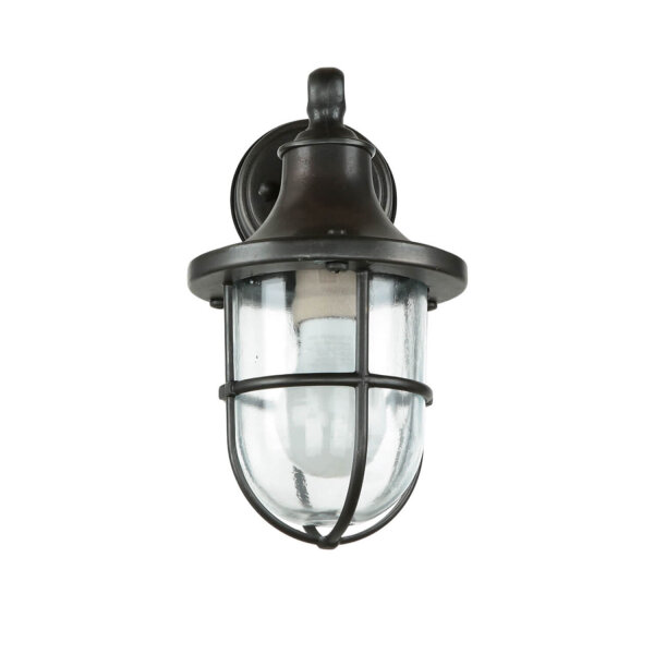 Maritime Außenlampe Schwarz antik IP64 E27 Riffelglas Messing